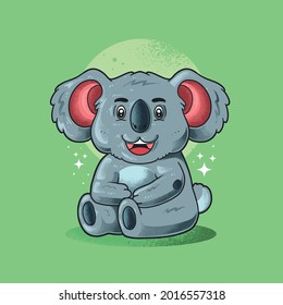 cute koala smiling grunge style illustration vector
