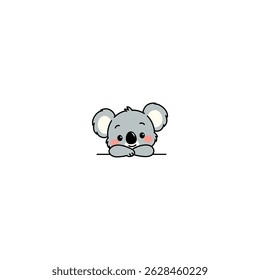 Cute koala smiling with rosy cheeks and resting its head on its arms cartoon, vector illustration