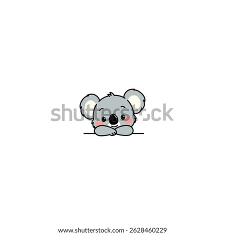 Cute koala smiling with rosy cheeks and resting its head on its arms cartoon, vector illustration