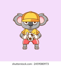 Cute koala soccer player animal kawaii chibi character mascot illustration outline style design set