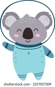 Cute koala in space suit. Happy animal astronaut