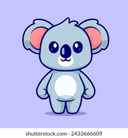 Cute Koala Standing Cartoon Vector Icon Illustration. Animal Nature Icon Concept Isolated Premium Vector. Flat Cartoon Style