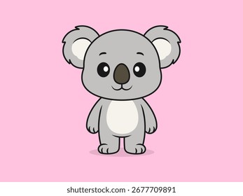Cute Koala Standing Front Pose – Flat Vector Cartoon Illustration of a Koala Character.