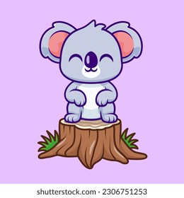Cute Koala Standing On Tree Cartoon Vector Icon Illustration. Animal Nature Icon Concept Isolated Premium Vector. Flat Cartoon Style