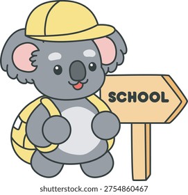 Cute Koala sticker icon. Funny Koala want to going to school 