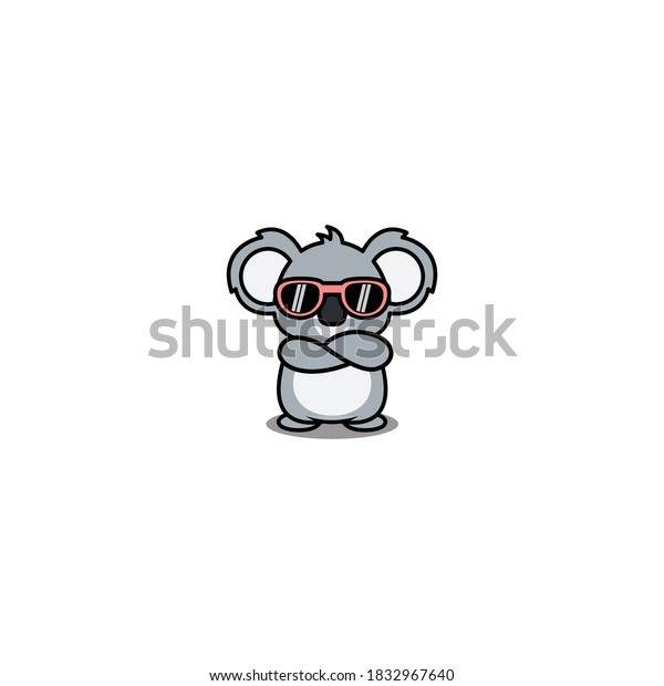 Cute koala with sunglasses crossing arms\
cartoon, vector\
illustration