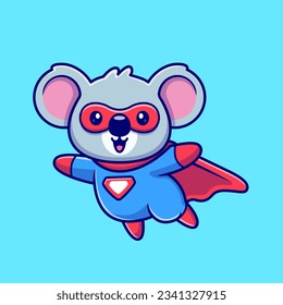 Cute Koala Super Hero Cartoon Vector Icon Illustration. Animal Holiday Icon Concept Isolated Premium Vector. Flat Cartoon Style