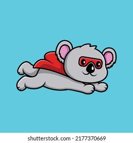 Cute Koala Super Hero Flying Cartoon Vector Icon Illustration. Animal Super Hero Icon Concept Isolated Premium Vector.