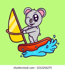 cute koala surfing cartoon vector icon illustration