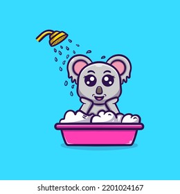 Cute koala take a bath vector icon illustration