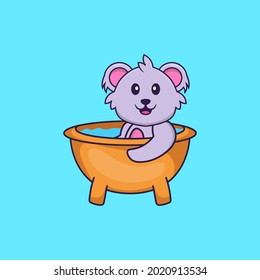 Cute koala taking a bath in the bathtub. Animal cartoon concept isolated. Can used for t-shirt, greeting card, invitation card or mascot.
