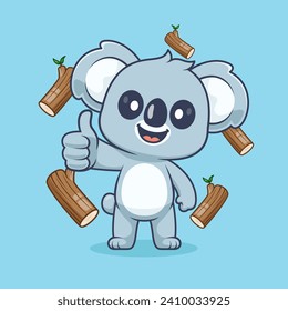 Cute Koala tholt mit Branch-Holzbaum-Cartoon auf 
VektorsymbolIllustration. Konzept des Tiernatur-Symboles isoliert 
Premium-Vektorgrafik. Flachbildkartonstil