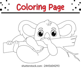 Lindo koala rama de árbol para colorear página para niños. Libro para colorear animales