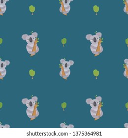 
Cute koala with tree vector background. Australian animal seamless pattern. Creative nursery background. Perfect for kids design, fabric, wrapping, wallpaper, textile, apparel