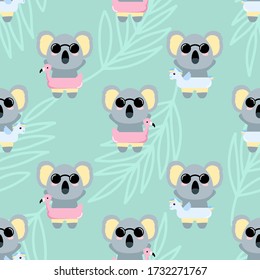 CUTE KOALA TROPICAL SUMMER SEAMLESS PATTERN