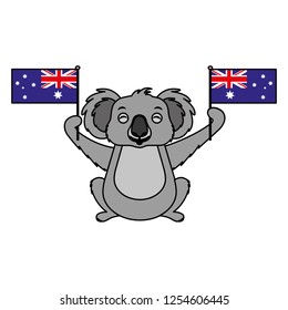 cute koala with two australian flags