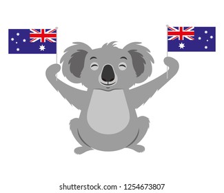 cute koala with two australian flags