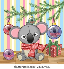 Cute Koala under the Christmas tree 