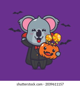 cute koala vampire costume cartoon illustration.cute halloween cartoon vector illustration. Vector isolated flat illustration for poster, brochure, web, mascot, sticker, logo and icon.