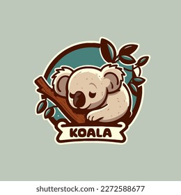 Cute koala vector logo, emblem, label, badge. Vector illustration. cartoon mascot flat style