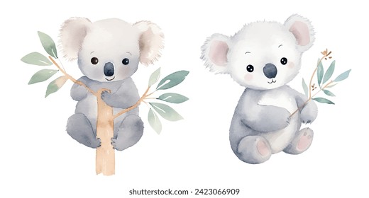 süße Koala-Vektorgrafik mit Aquarellfarben