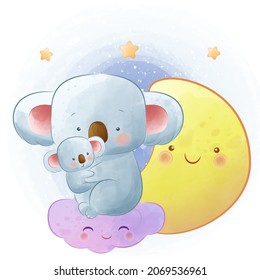 cute koala watercolor, for cover book, print, baby shower, nursery decorations, birthday invitations, poster, greeting card