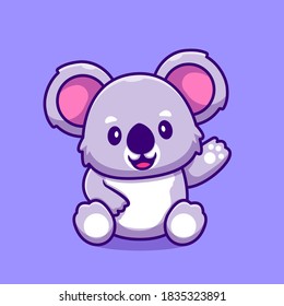 Cute Koala Waving Hand Cartoon Vector Icon Illustration. Animal Love Icon Concept Isolated Premium Vector. Flat Cartoon Style