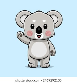 Cute Koala Waving Hand Cartoon Vector Icon Illustration. Animal Nature Icon Concept Isolated Premium Vector. Flat Cartoon Style