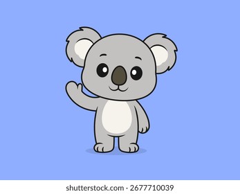 Linda pose de ondeo de koala: ilustración de dibujos animados de Vector plano de un personaje de koala.