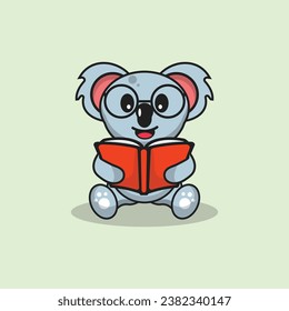 Cute Koala wear glasses with book Cartoon Vector Flat Illustration Studying Animal Icon

