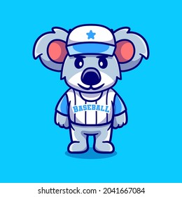 cute koala wearing baseball uniform, suitable for cute animal baseball t-shirt design