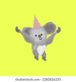 cute koala wearing a birthday party ha