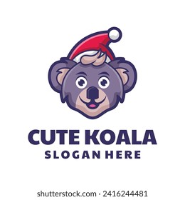 Cute Koala Wearing Christmas Hat Logo