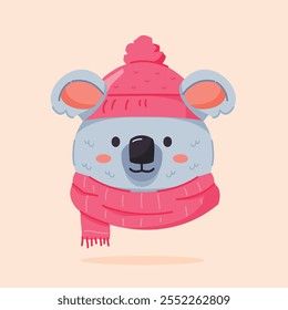 cute koala wearing christmas hat and scarf, cute christmas icon in animal shape, suitable for poster and web icon