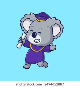 Cute Koala Wearing Graduation Robe Celebration Cartoon Vector Icon Illustration. Animal Education. Flat Cartoon Concept.