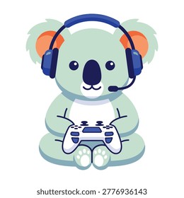 A cute koala wearing a headset and holding a game controller, ready to play. Gaming, fun, and entertainment concept.