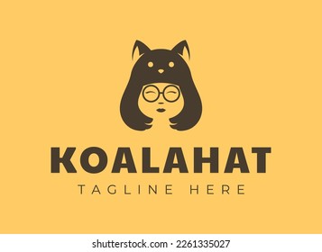 Cute Koala Woman Head Logo Design Template.