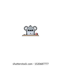 Cute koala working on a laptop, vector illustration