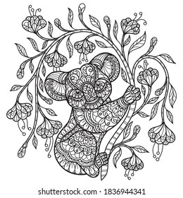 Cute Koala.
Zentangle Stylized Cartoon Isolated On White Background. 
Hand Drawn Sketch Illustration For Adult Coloring Book. 
