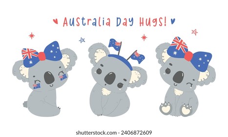 süße Koalas Cartoon Baby Tier mit fahnen Aussie Charme Banner, perfekt für Australien Tag Festlichkeiten Nation Day.