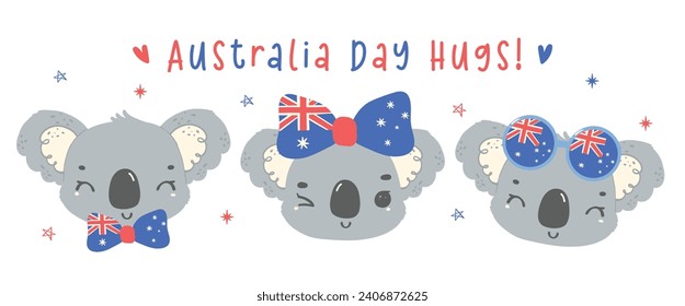 cute koalas cartoon baby animal with flag hand drawn Aussie charm banner, perfect for Australia Day festivities Nation Day.