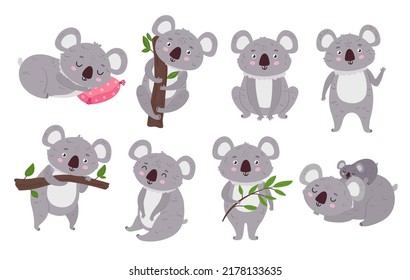 Cute Koalas Cartoon Mascot Bear Eucalyptus Stock Vector (Royalty Free ...