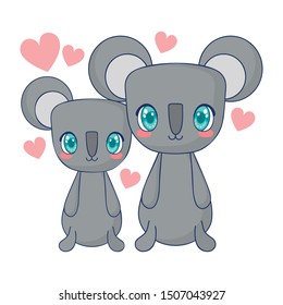 cute koalas couple characters vector illustration