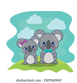 cute koalas couple characters vector illustration