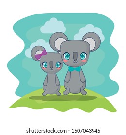 cute koalas couple characters vector illustration