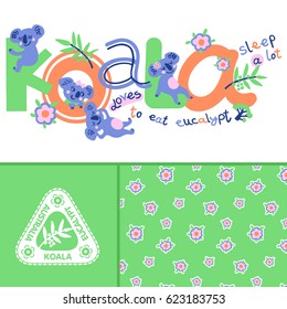 Cute koalas five color print for children set