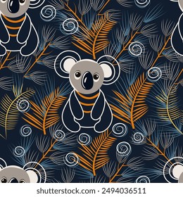 cute koalas on a background of floral ornament