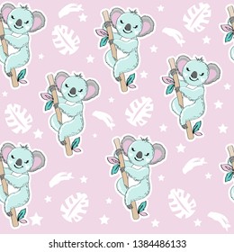 Cute koalas on a pink background seamless pattern