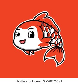 Cute Koi Fish Cartoon Mascot Illustration Design