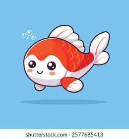 Cute Koi Fish Cartoon Vector Icon Illustration. Animal Nature Icon Concept Isolated Premium Vector. Flat Cartoon Style